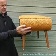 Load image into Gallery viewer, 1950s SHERBOURNE Lidded Sewing Box taking the form of a Stool. With Dansette Style Legs
