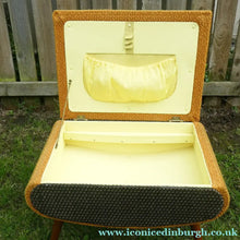Load image into Gallery viewer, 1950s SHERBOURNE Lidded Sewing Box taking the form of a Stool. With Dansette Style Legs
