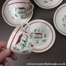 Load image into Gallery viewer, Vintage 1950s Tableware: Rare Crown Ducal Arizona Pattern. FOUR TEA CUPS AND SAUCERS
