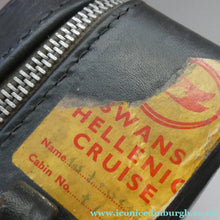 Load image into Gallery viewer, Vintage 1950s Thick Black Leather NORRIS LUGGAGE Small Travelling Case. With Original Old Cruise Labels
