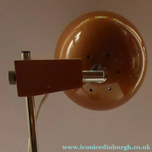 Load image into Gallery viewer, 1960s Belgian Desk Lamp Copper Ball Shade Rise and Fall Arm Eye Ball Shape

