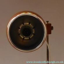 Load image into Gallery viewer, 1960s Belgian Desk Lamp Copper Ball Shade Rise and Fall Arm Eye Ball Shape
