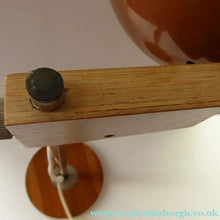 Load image into Gallery viewer, 1960s Belgian Desk Lamp. Copper Enamel Eye Ball / Globe Metal Shade. Teak Base &amp; Fully Adjustable with Finger Switch
