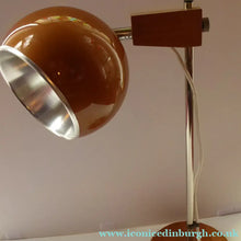 Load image into Gallery viewer, 1960s Belgian Desk Lamp. Copper Enamel Eye Ball / Globe Metal Shade. Teak Base &amp; Fully Adjustable with Finger Switch
