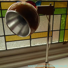 Load image into Gallery viewer, 1960s Belgian Desk Lamp. Copper Enamel Eye Ball / Globe Metal Shade. Teak Base &amp; Fully Adjustable with Finger Switch
