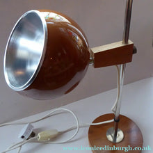 Load image into Gallery viewer, 1960s Belgian Desk Lamp Copper Ball Shade Rise and Fall Arm Eye Ball Shape
