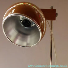 Load image into Gallery viewer, 1960s Belgian Desk Lamp Copper Ball Shade Rise and Fall Arm Eye Ball Shape
