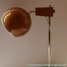 Load image into Gallery viewer, 1960s Belgian Desk Lamp Copper Ball Shade Rise and Fall Arm Eye Ball Shape
