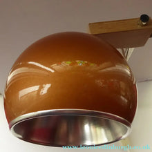 Load image into Gallery viewer, 1960s Belgian Desk Lamp. Copper Enamel Eye Ball / Globe Metal Shade. Teak Base &amp; Fully Adjustable with Finger Switch
