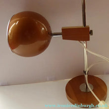 Load image into Gallery viewer, 1960s Belgian Desk Lamp Copper Ball Shade Rise and Fall Arm Eye Ball Shape
