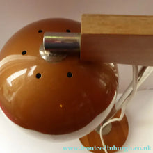 Load image into Gallery viewer, 1960s Belgian Desk Lamp. Copper Enamel Eye Ball / Globe Metal Shade. Teak Base &amp; Fully Adjustable with Finger Switch
