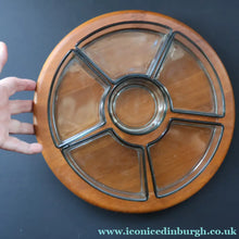 Load image into Gallery viewer, Vintage 1960s Danish DIGSMED Rotating Lazy Susan with Original Glass Dished.
