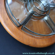 Load image into Gallery viewer, Vintage 1960s Danish DIGSMED Rotating Lazy Susan with Original Glass Dished.
