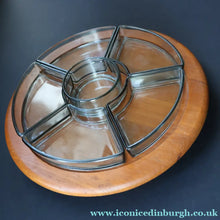 Load image into Gallery viewer, Vintage 1960s Danish DIGSMED Rotating Lazy Susan with Original Glass Dished.
