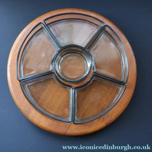 Load image into Gallery viewer, Vintage 1960s Danish DIGSMED Rotating Lazy Susan with Original Glass Dished.
