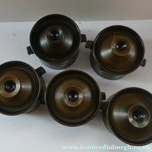 Load image into Gallery viewer, Vintage 1960s DENBY Arabesque FIVE Lidded Soup Bowls by Gill Pemberton
