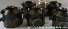Load image into Gallery viewer, Vintage 1960s DENBY Arabesque FIVE Lidded Soup Bowls by Gill Pemberton
