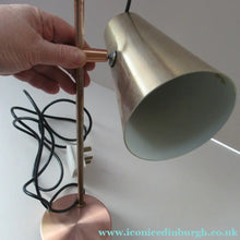 Load image into Gallery viewer, Vintage 1960s Desk Lamp with Moveable Metal Cone Shade &amp; Finger Switch. WORKING 
