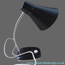 Load image into Gallery viewer, VINTAGE 1960s ENDON Black Enamel Metal Desk Lamp with Finger Button on the Base. Good Condition
