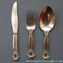 Load image into Gallery viewer, Vintage 1960s GEORG JENSEN Solid Silver Child’s Cutlery Set (Small Spoon Knife and Fork). ACORN PATTERN - Georg Jensen
