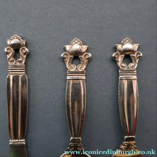 Load image into Gallery viewer, Vintage 1960s GEORG JENSEN Solid Silver Child's Cutlery Set (Small Spoon, Knife and Fork). ACORN PATTERN
