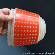 Load image into Gallery viewer, Vintage 1960s Glass Lamp Shade. White Glass with Printed Red Polka Dot Pattern
