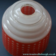 Load image into Gallery viewer, Vintage 1960s Glass Lamp Shade. White Glass with Printed Red Polka Dot Pattern

