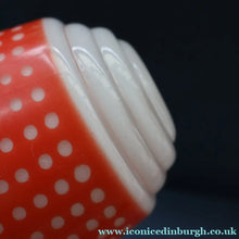Load image into Gallery viewer, Vintage 1960s Glass Lamp Shade. White Glass with Printed Red Polka Dot Pattern
