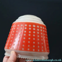 Load image into Gallery viewer, Vintage 1960s Glass Lamp Shade. White Glass with Printed Red Polka Dot Pattern
