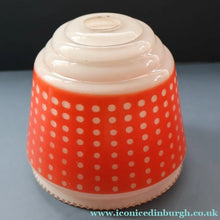 Load image into Gallery viewer, Vintage 1960s Glass Lamp Shade. White Glass with Printed Red Polka Dot Pattern
