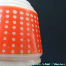 Load image into Gallery viewer, Vintage 1960s Glass Lamp Shade. White Glass with Printed Red Polka Dot Pattern
