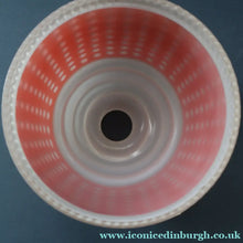 Load image into Gallery viewer, Vintage 1960s Glass Lamp Shade. White Glass with Printed Red Polka Dot Pattern
