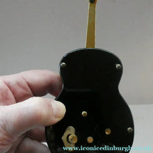 Load image into Gallery viewer, Vintage 1960s Gold Tone NOVELTY GUITAR Desk Clock with Alarm. SWISS MADE by Swiza. BOXED
