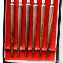 Load image into Gallery viewer, Vintage 1960s Hankyu JAPANESE Cutlery. Stainless Steel Very Long Forks with Teak Handles. Original Retail Box
