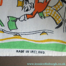 Load image into Gallery viewer, 1960s Irish Linen Tea Towel or Bar Cloth Vintage Train Travel Cartoons
