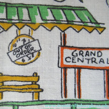 Load image into Gallery viewer, 1960s Irish Linen Tea Towel or Bar Cloth Vintage Train Travel Cartoons
