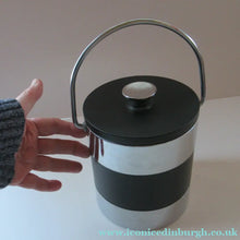 Load image into Gallery viewer, Vintage 1960s JAPANESE Silvered Metal and Black Plastic Ice Bucket with Futuristic Design 
