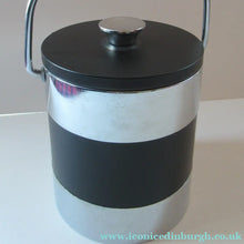 Load image into Gallery viewer, Vintage 1960s JAPANESE Silvered Metal and Black Plastic Ice Bucket with Futuristic Design 
