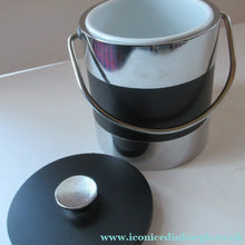 Load image into Gallery viewer, Vintage 1960s JAPANESE Silvered Metal and Black Plastic Ice Bucket with Futuristic Design 
