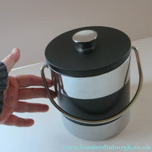 Load image into Gallery viewer, Vintage 1960s JAPANESE Silvered Metal and Black Plastic Ice Bucket with Futuristic Design 
