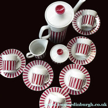 Load image into Gallery viewer, 1960s POLISH Wloclawek Porcelain Red and White Striped Coffee Set. Coffee Pot, Milk and Sugar Bowl, Six Cups and Saucers0
