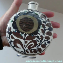 Load image into Gallery viewer, 1960s ROYAL COPENHAGEN Aluminia Faience Moon Flask / Vase. Floral Design by Kari Christensen
