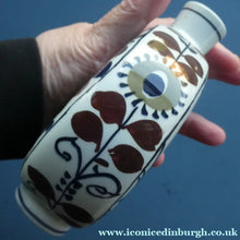 Load image into Gallery viewer, 1960s ROYAL COPENHAGEN Aluminia Faience Moon Flask / Vase. Floral Design by Kari Christensen

