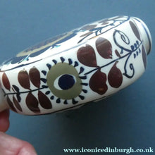 Load image into Gallery viewer, 1960s ROYAL COPENHAGEN Aluminia Faience Moon Flask / Vase. Floral Design by Kari Christensen

