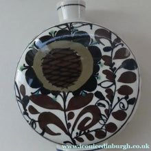 Load image into Gallery viewer, 1960s ROYAL COPENHAGEN Aluminia Faience Moon Flask / Vase. Floral Design by Kari Christensen

