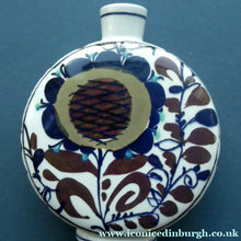 Load image into Gallery viewer, 1960s ROYAL COPENHAGEN Aluminia Faience Moon Flask / Vase. Floral Design by Kari Christensen
