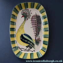 Load image into Gallery viewer, Vintage 1960s ROYAL COPENHAGEN Faience Peacock Platter by Inge-Lise Koefoed. Height 13 inches
