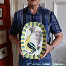 Load image into Gallery viewer, Vintage 1960s ROYAL COPENHAGEN Faience Peacock Platter by Inge-Lise Koefoed. Height 13 inches
