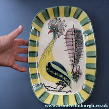 Load image into Gallery viewer, Vintage 1960s ROYAL COPENHAGEN Faience Peacock Platter by Inge-Lise Koefoed. Height 13 inches

