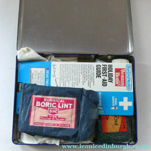 Load image into Gallery viewer, Vintage 1960s SCOTTISH First Aid Kit in a Tin (with some vintage contents). Wallace, Cameron &amp; Co Ltd (Glasgow)
